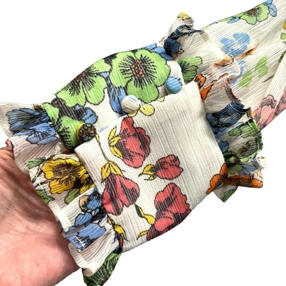 Alexis Missie Floral Sheer Long Sleeve Wrap Tie Top Women’s Small - Picture 11 of 13